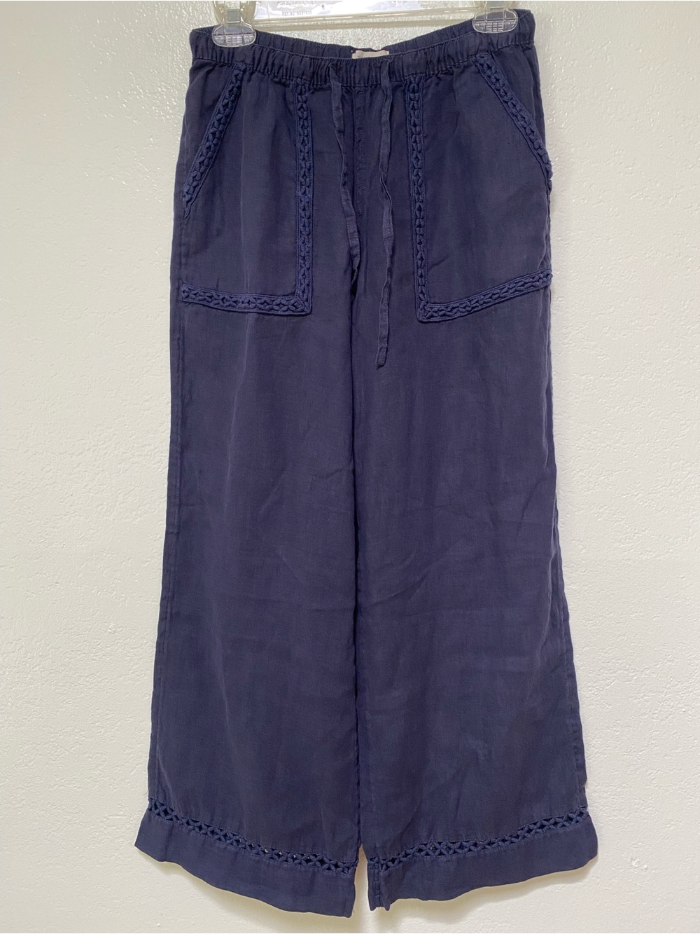 Joie Linen Wide Leg Crop Pants Crochet Embroidery